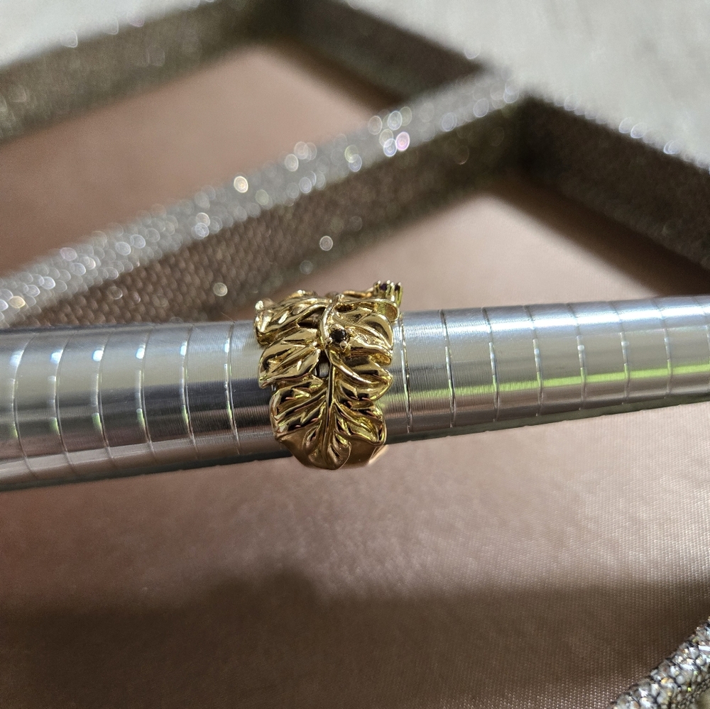 Gold Plated Vine Leaf Gemstone Ring - Picture 5 of 12